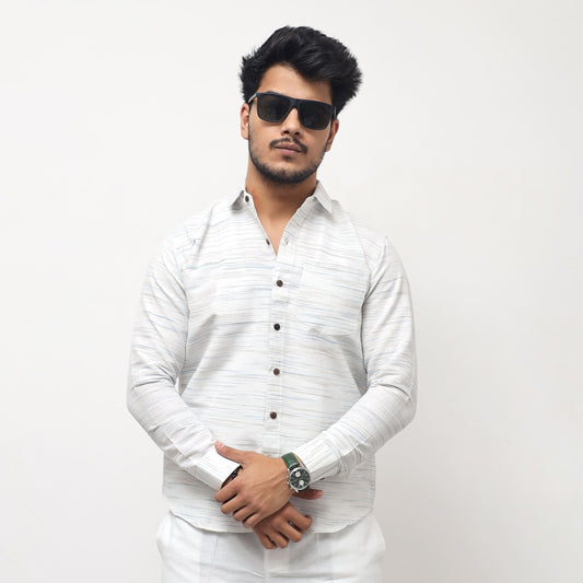 Blue tone White Jharna Full Sleeves Shirt front model view