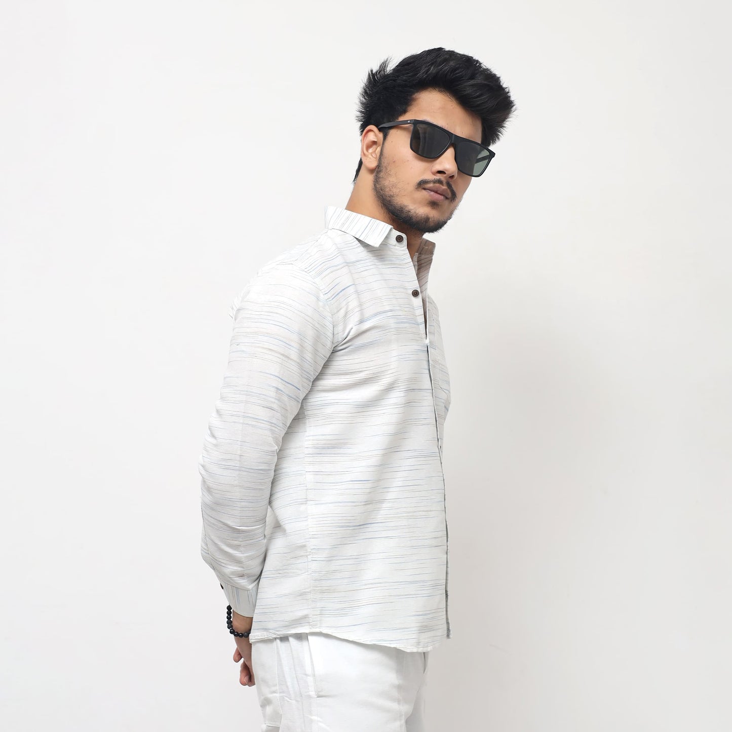 Blue tone White Jharna Full Sleeves Shirt left profile styling