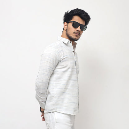 Blue tone White Jharna Full Sleeves Shirt left profile styling