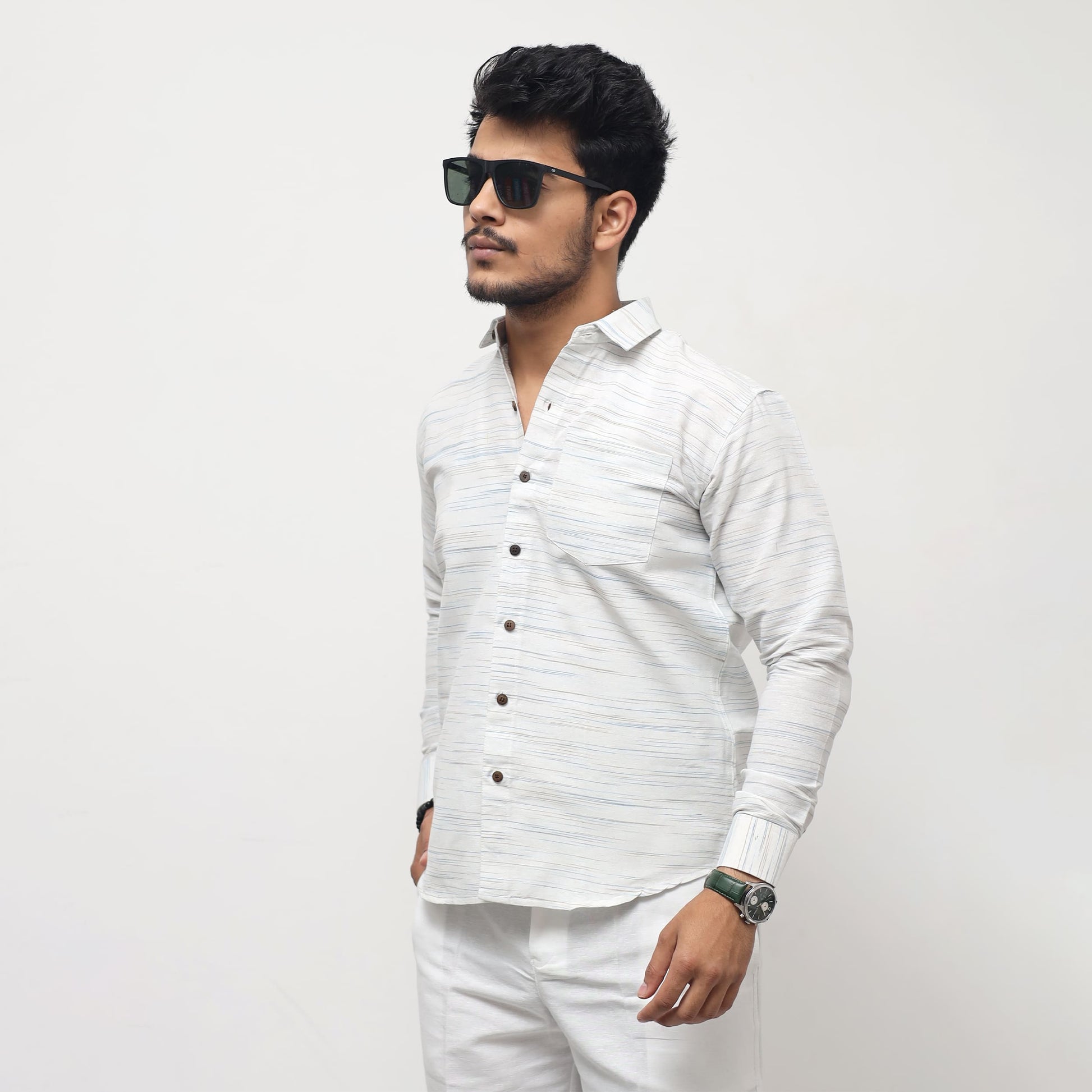 Blue tone White Jharna Full Sleeves Shirt casual standing look