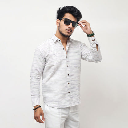 White Jharna full sleeves shirt with dark blue texture front view