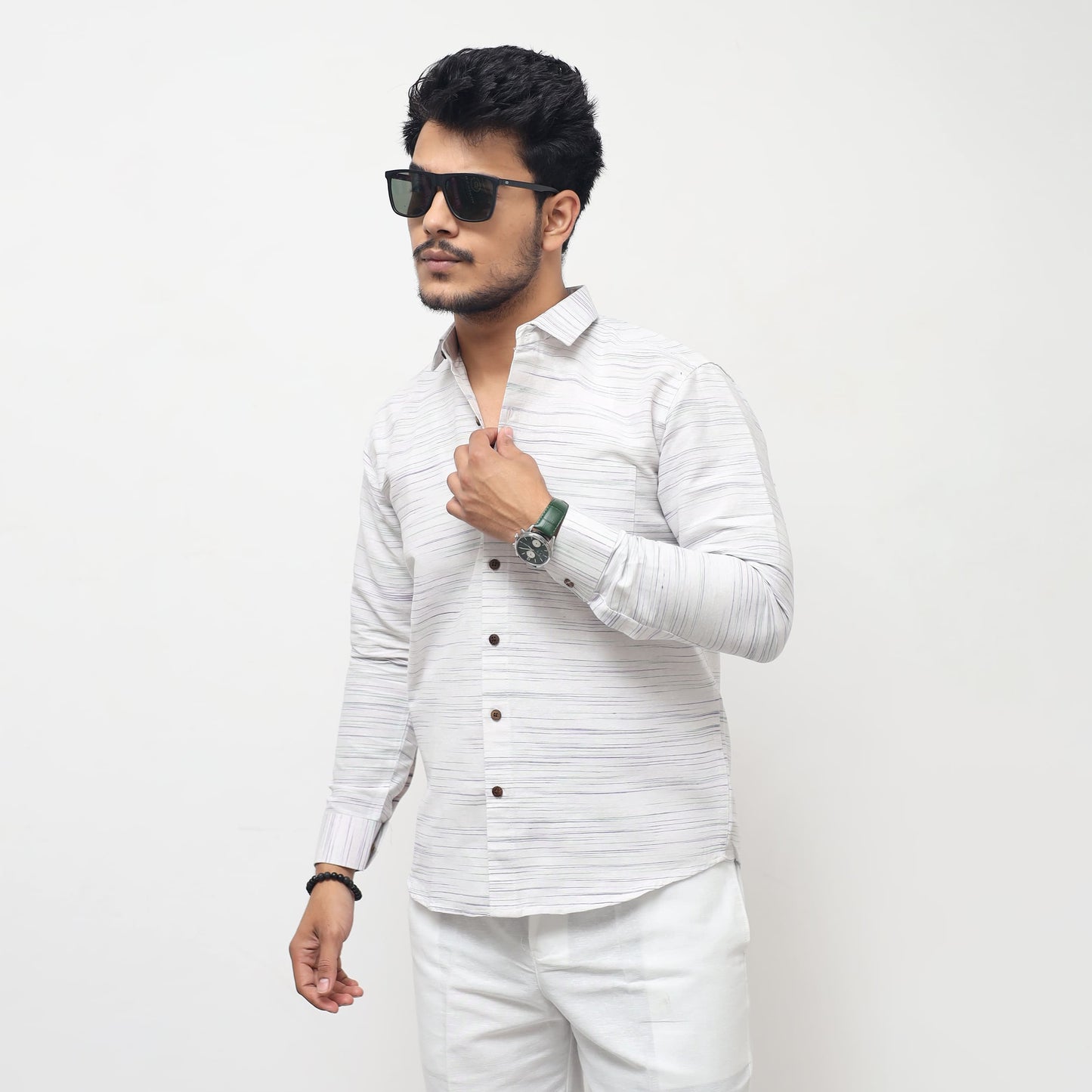 White Jharna full sleeves shirt dark blue texture casual styling