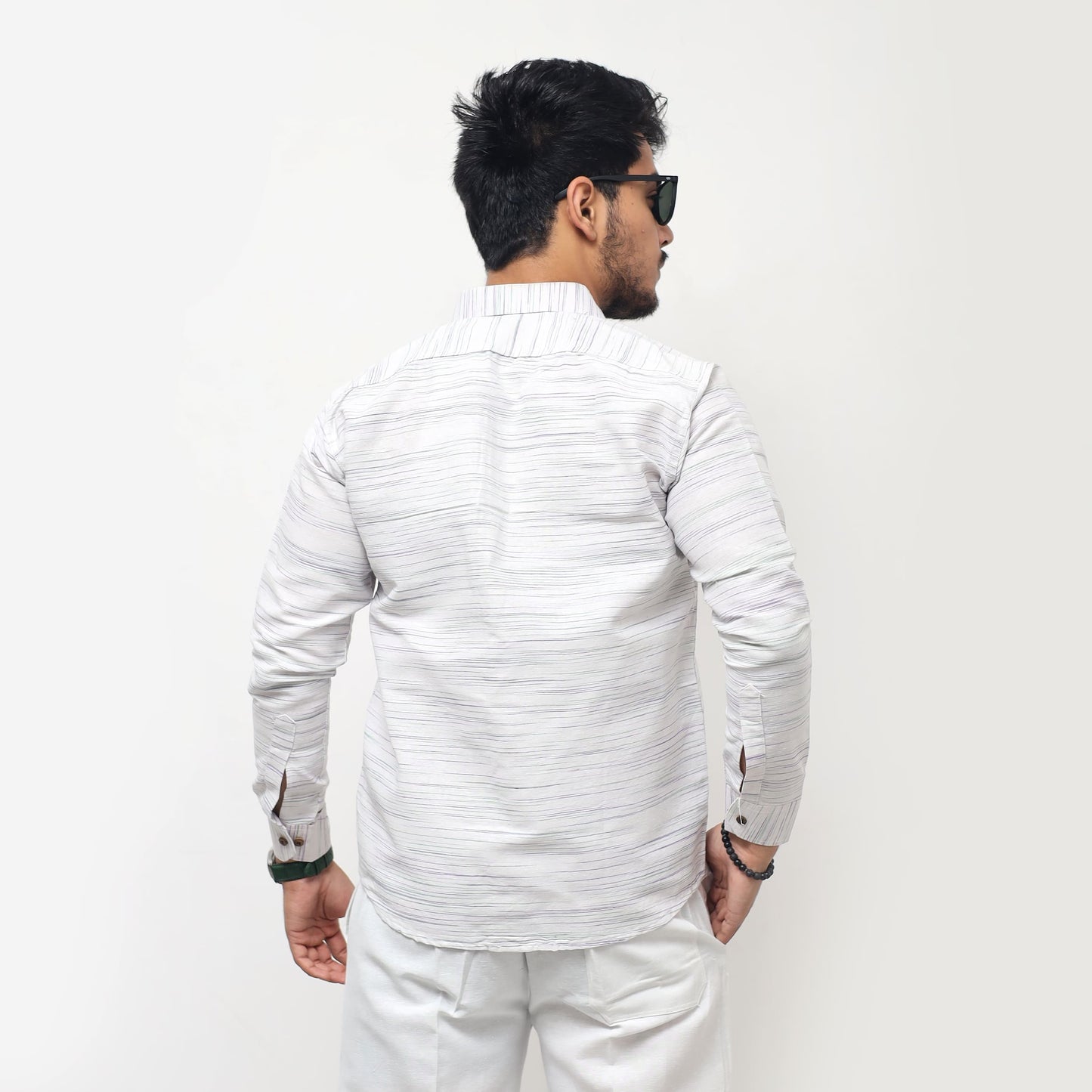 White Jharna shirt back look dark blue texture full sleeves