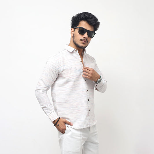 White Jharna Full Sleeves Shirt with dark red texture front style