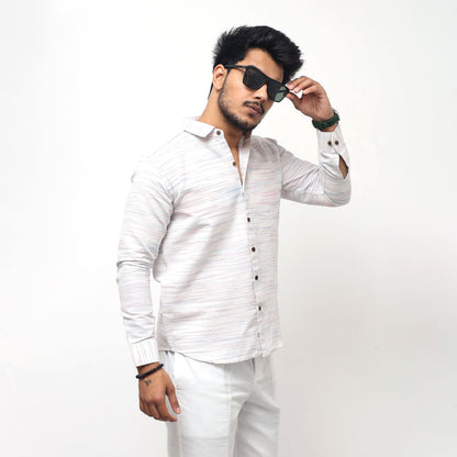 White Jharna Full Sleeves Shirt with dark red texture side pose