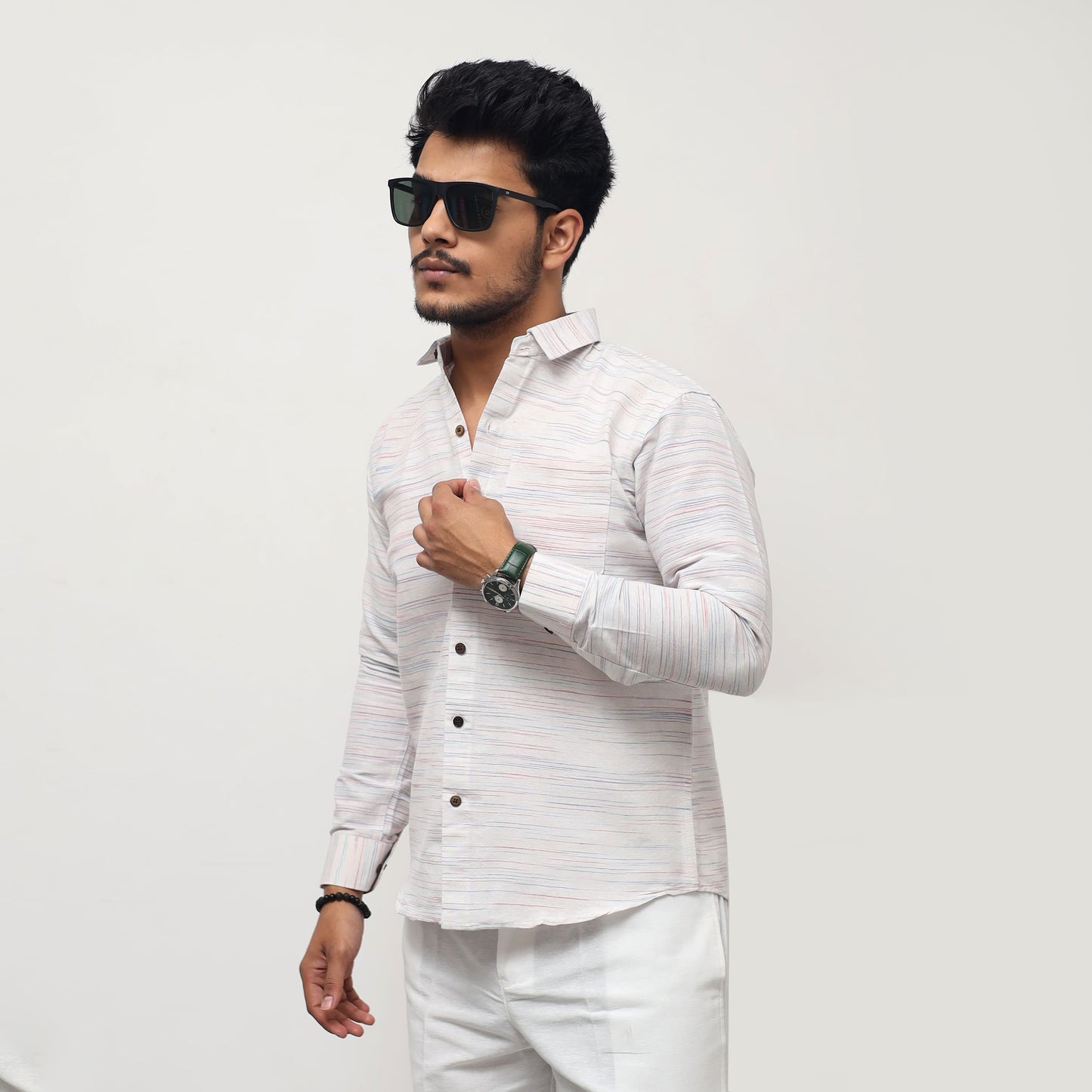 White Jharna Full Sleeves Shirt with dark red texture casual look