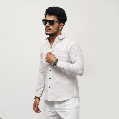 White Jharna Full Sleeves Shirt with dark red texture casual look