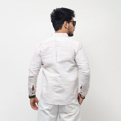 White Jharna Full Sleeves Shirt with dark red texture lifestyle back pose