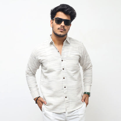 White Jharna full sleeves shirt with grey texture front casual look