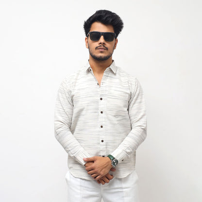 White Jharna shirt grey texture straight pose full sleeves