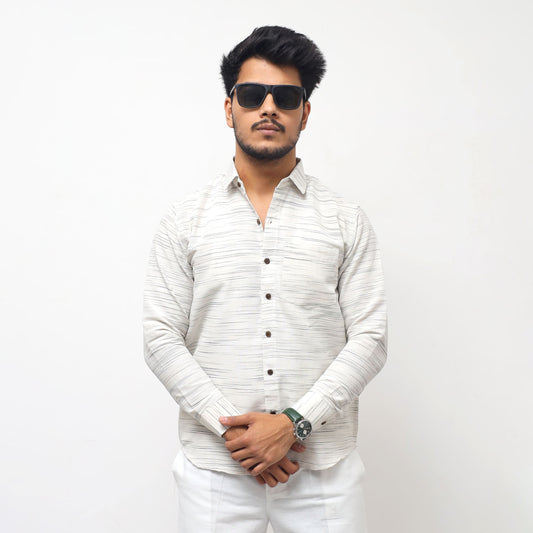 White Jharna shirt grey texture straight pose full sleeves