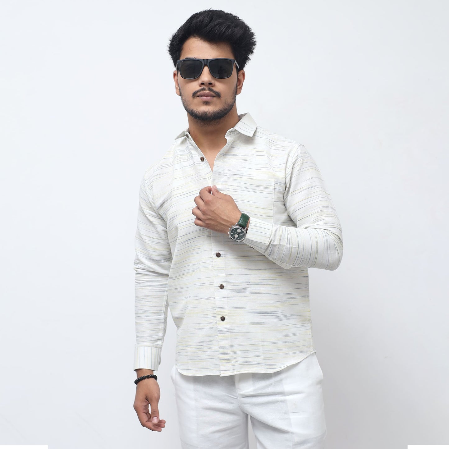 White Jharna full sleeves shirt grey texture relaxed fit look