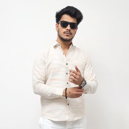 White Jharna Full Sleeves Shirt with orange texture front pose