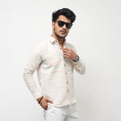 White Jharna Full Sleeves Shirt with orange texture side styling