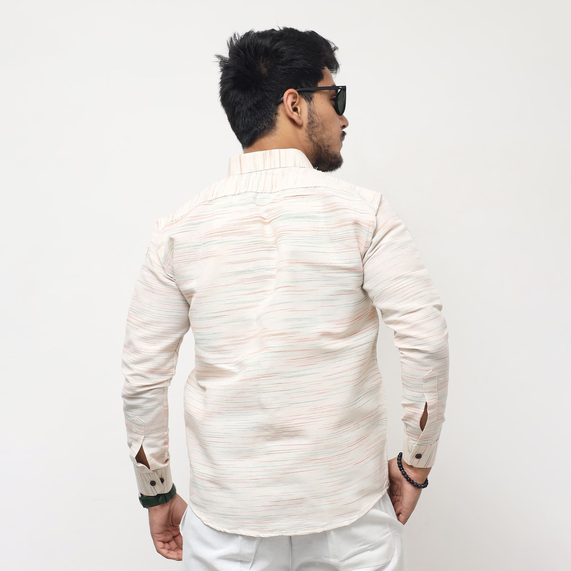 White Jharna Full Sleeves Shirt with orange texture back profile