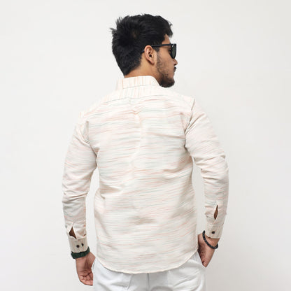 White Jharna Full Sleeves Shirt with orange texture back profile