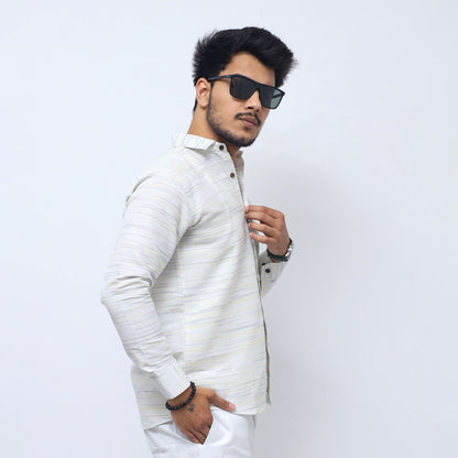 White Jharna Full Sleeves Shirt with yellow texture casual styling