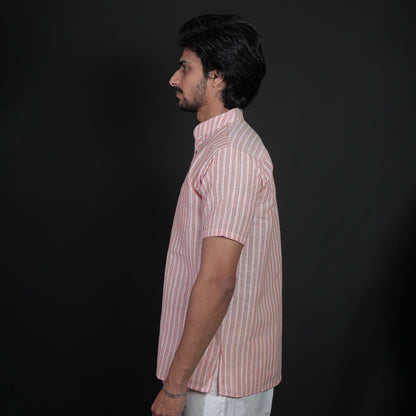 Side profile orange striped half sleeve kurta slim fall