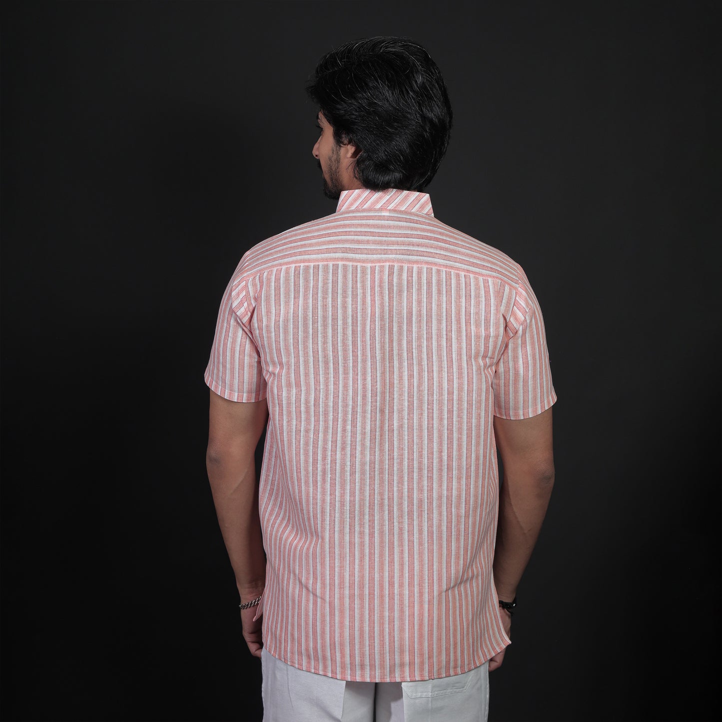 Back view orange stripe kurta vertical alignment design