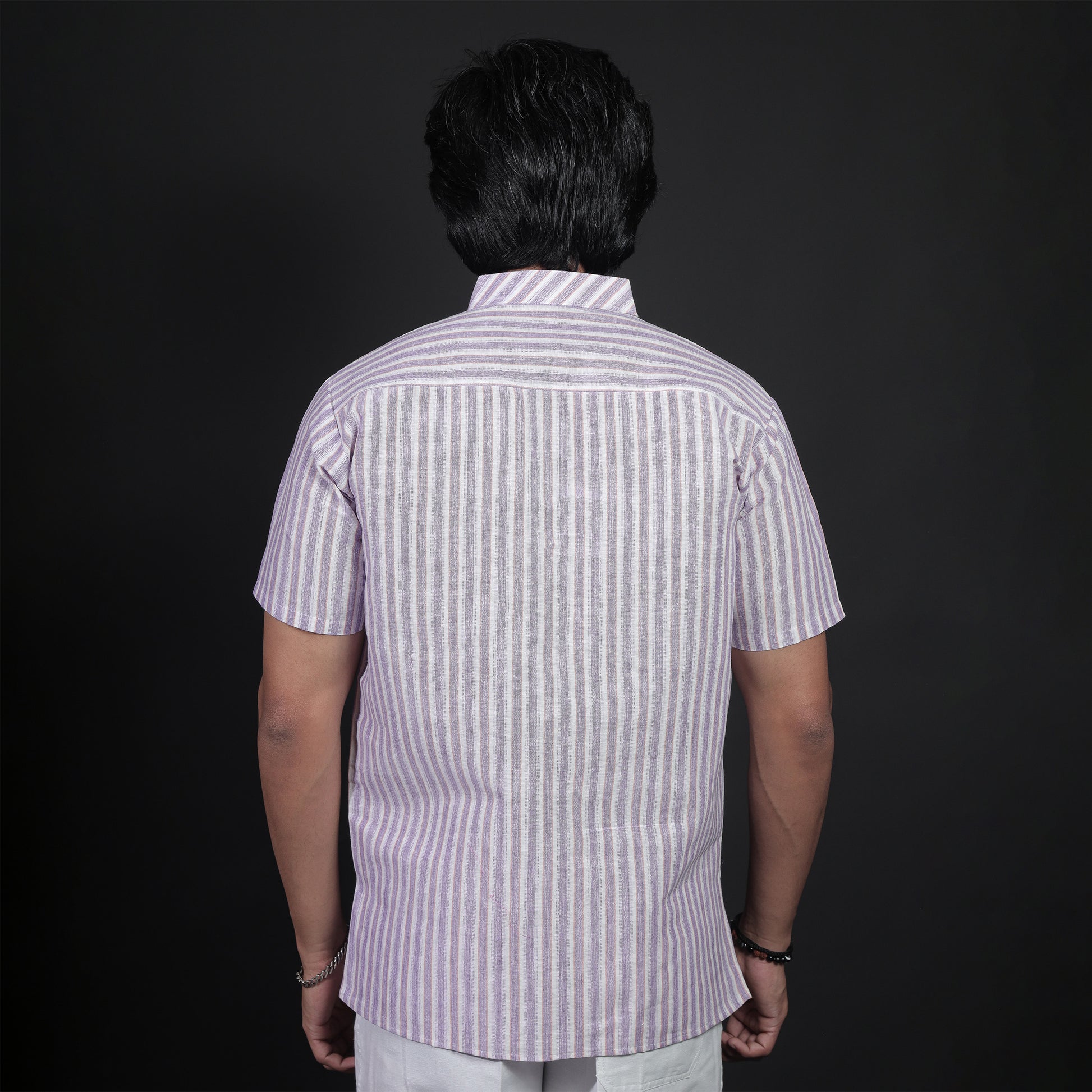 back view vertical stripe white khadi kurta