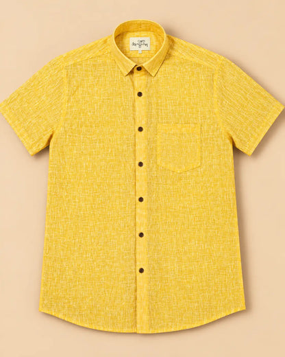 Yellow-Linen Blended Half Sleeve Shirt for Men by Kargham