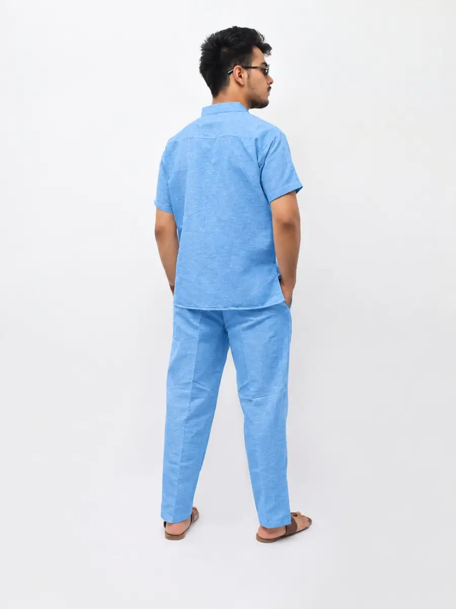 Blue Solid Half Sleeves Cotton Co ord Set