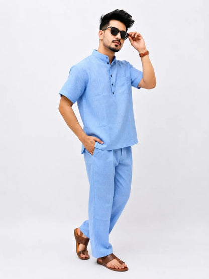 Blue Solid Half Sleeves Cotton Co ord Set