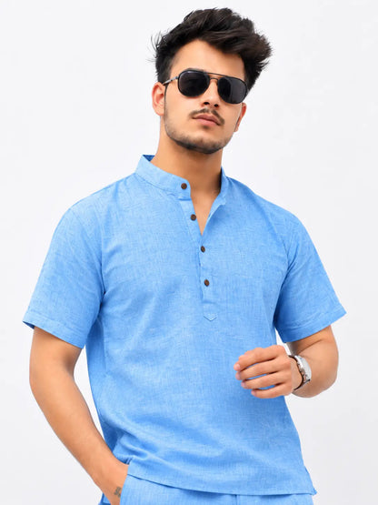 Blue Solid Half Sleeves Cotton Co ord Set