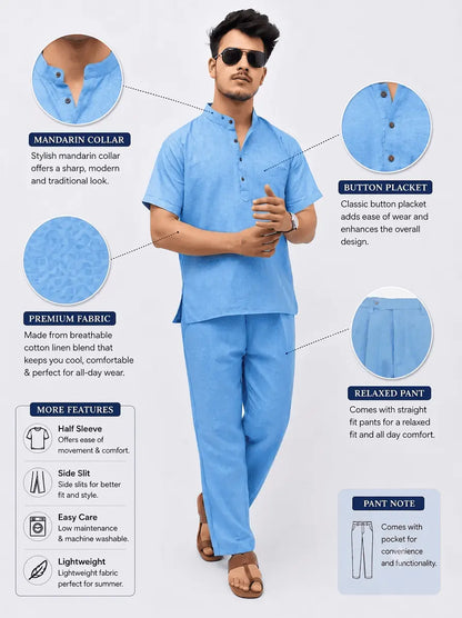 Blue Solid Half Sleeves Cotton Co ord Set