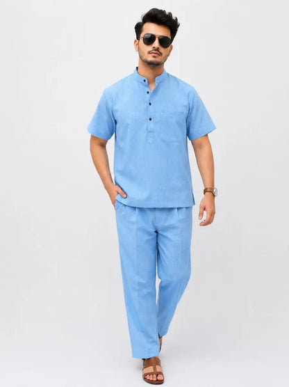 Blue Solid Half Sleeves Cotton Co ord Set