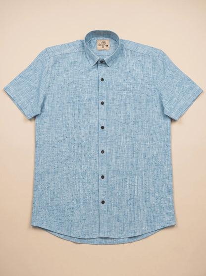 Blue-Soft Linen Cotton Half Sleeve Shirt