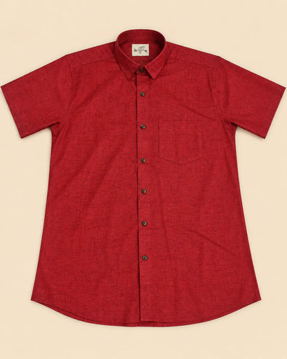 Dark red slub cotton half sleeves shirt for men by Kargham