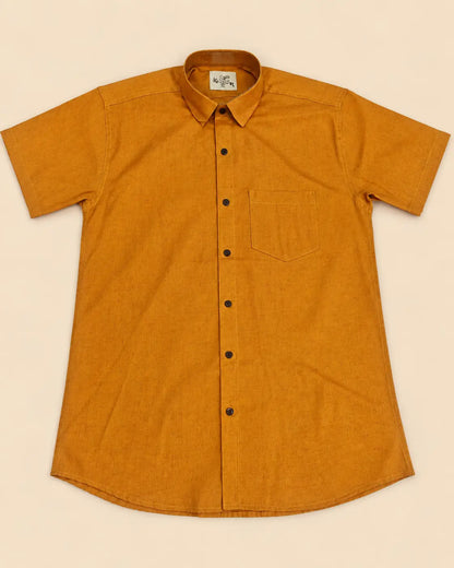 Dark yellow slub cotton half sleeves shirt for men by Kargham