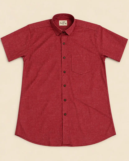 Dark maroon slub cotton half sleeves shirt for men by Kargham