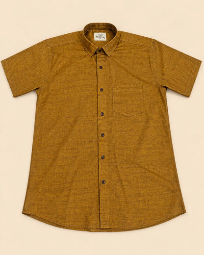 Dark mustard slub cotton half sleeves shirt