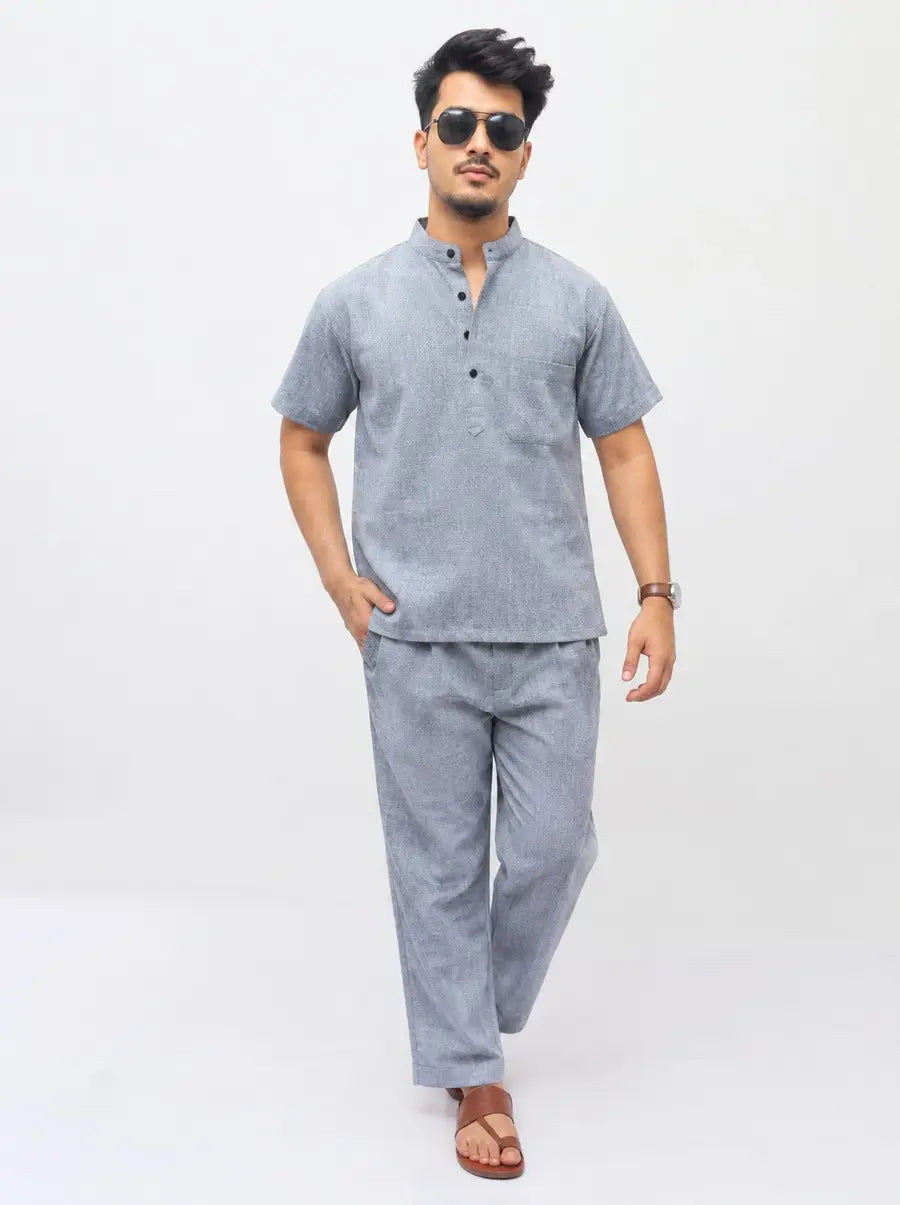 Grey Solid Half Sleeves Cotton Co ord Set