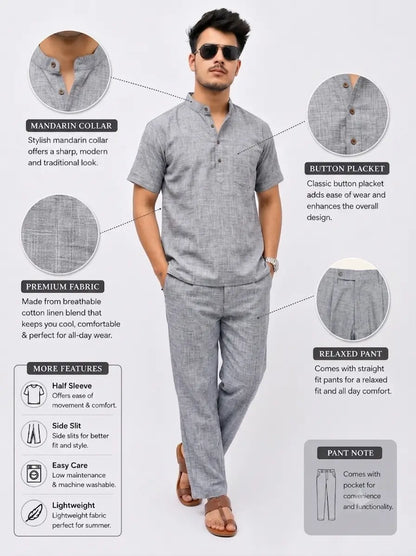 Grey Solid Half Sleeves Cotton Co ord Set