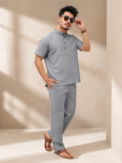 Grey Solid Half Sleeves Cotton Co ord Set