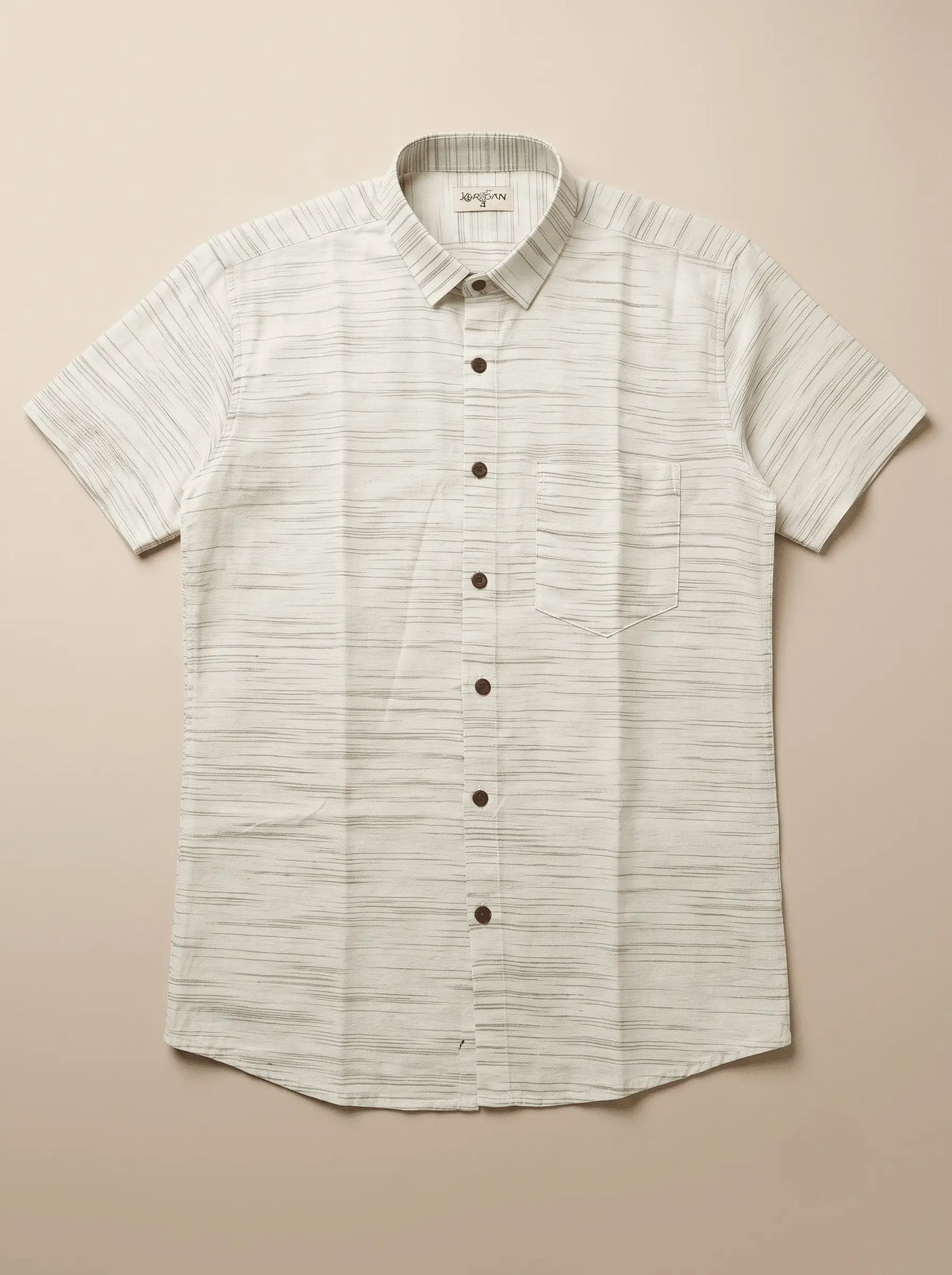 Green Pattern White Jharna Cotton Shirt for Men | Half Sleeves