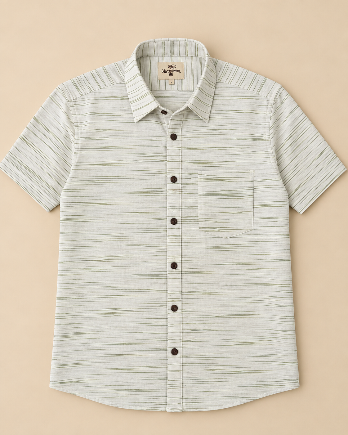 Green-White Jharna Cotton Half Sleeve Shirt for Men by Kargham