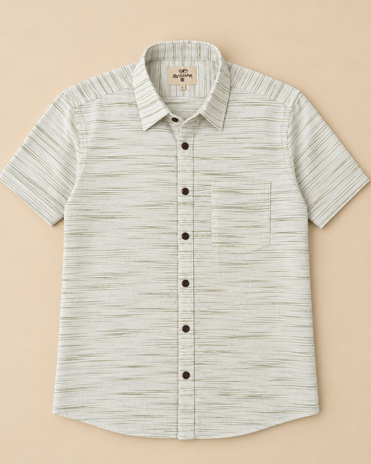 Green-White Jharna Cotton Half Sleeve Shirt for Men by Kargham