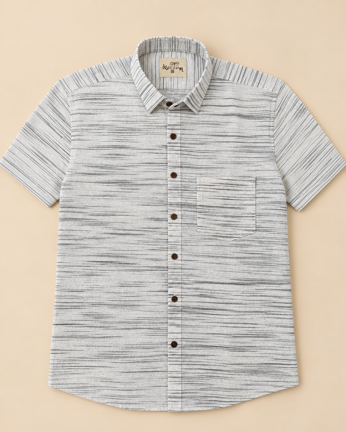 Grey-White Jharna Cotton Half Sleeve Shirt for Men by Kargham