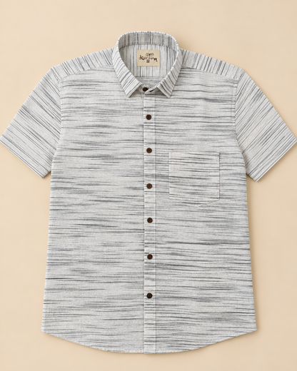 Grey-White Jharna Cotton Half Sleeve Shirt for Men by Kargham