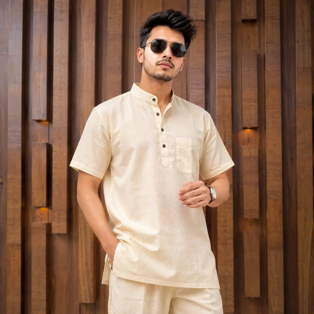 Yellow Solid Half Sleeves Cotton Co ord Set