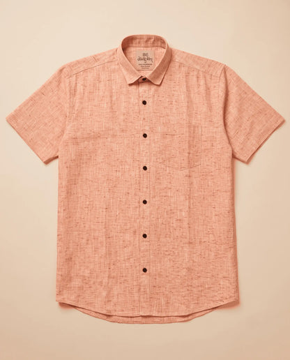 Orange-Soft Linen Cotton Half Sleeve Shirt