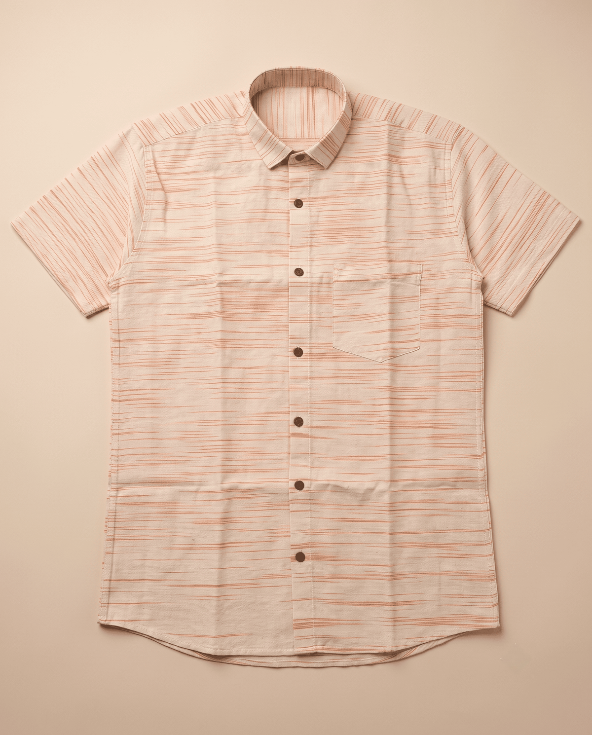 Light Orange Pattern White Jharna Cotton Shirt for Men | Half Sleeves