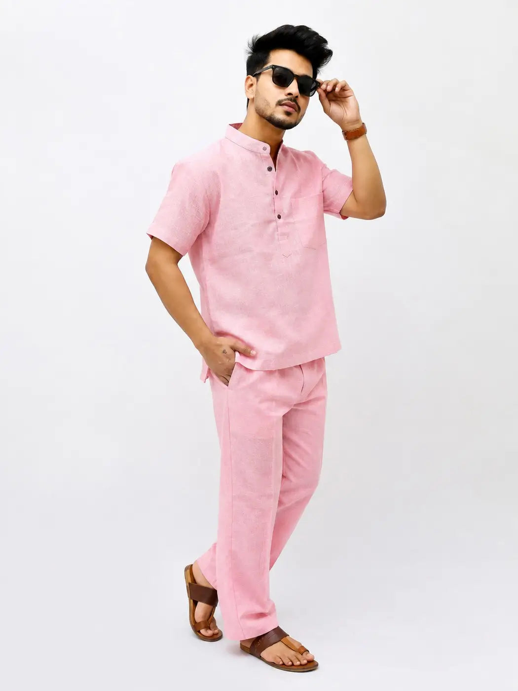 Peach Solid Half Sleeves Cotton Co ord Set