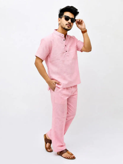 Peach Solid Half Sleeves Cotton Co ord Set