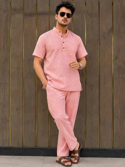 Peach Solid Half Sleeves Cotton Co ord Set