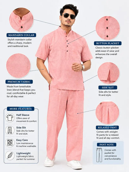 Peach Solid Half Sleeves Cotton Co ord Set